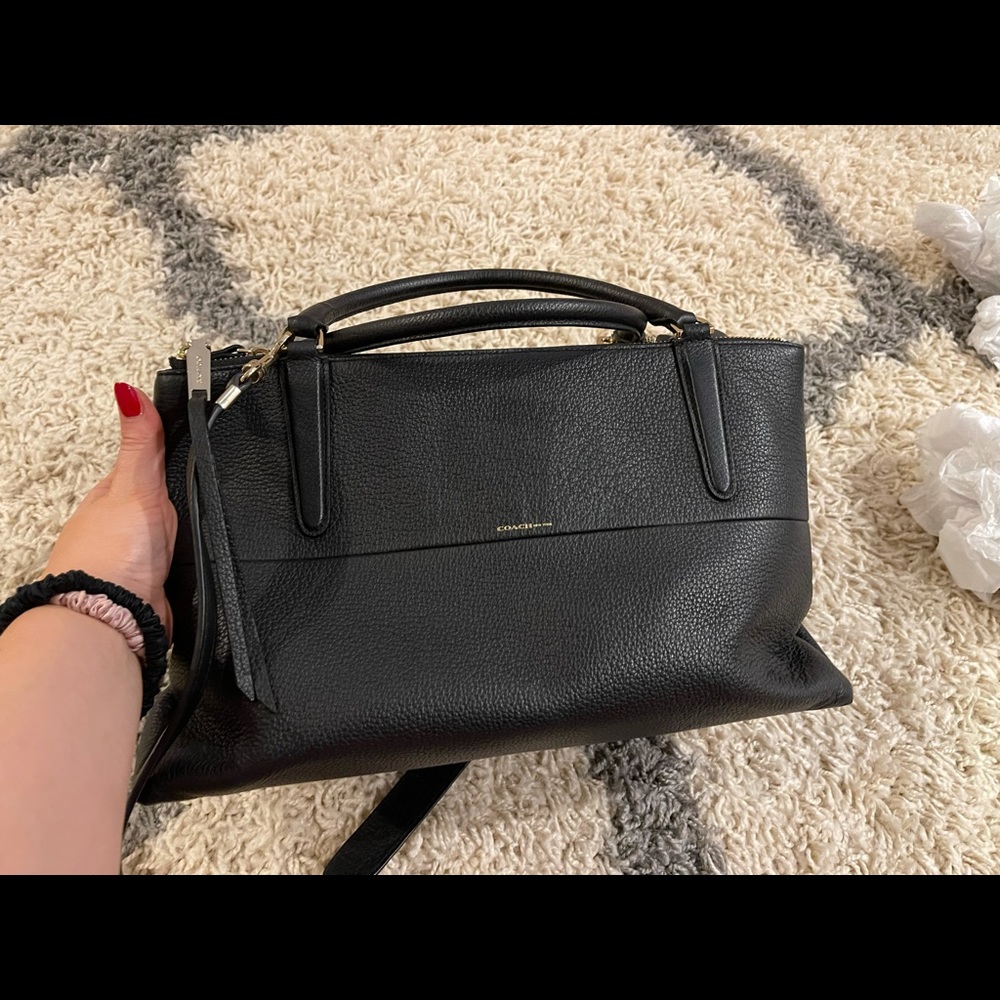 Coach black leather tote bag